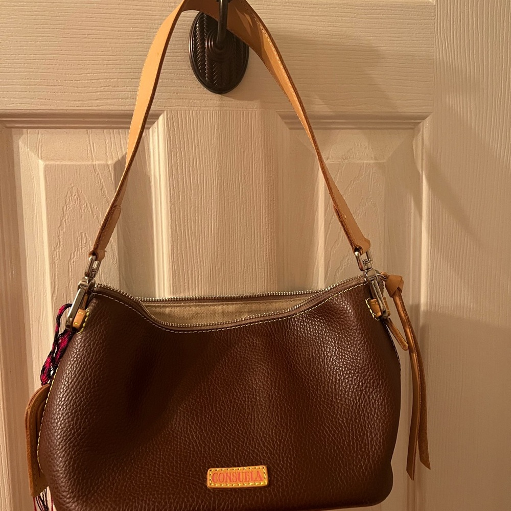 Consuela Rich Brown Shoulder Bag with Tan Straps